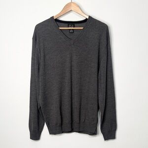 Jos. A. Bank Signature Collection 100% Merino Wool Charcoal V-Neck Sweater XL